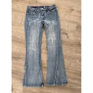 Vigoss The Altanta Flare Jeans Women Blue Distressed Denim‎ Size 5 30x31